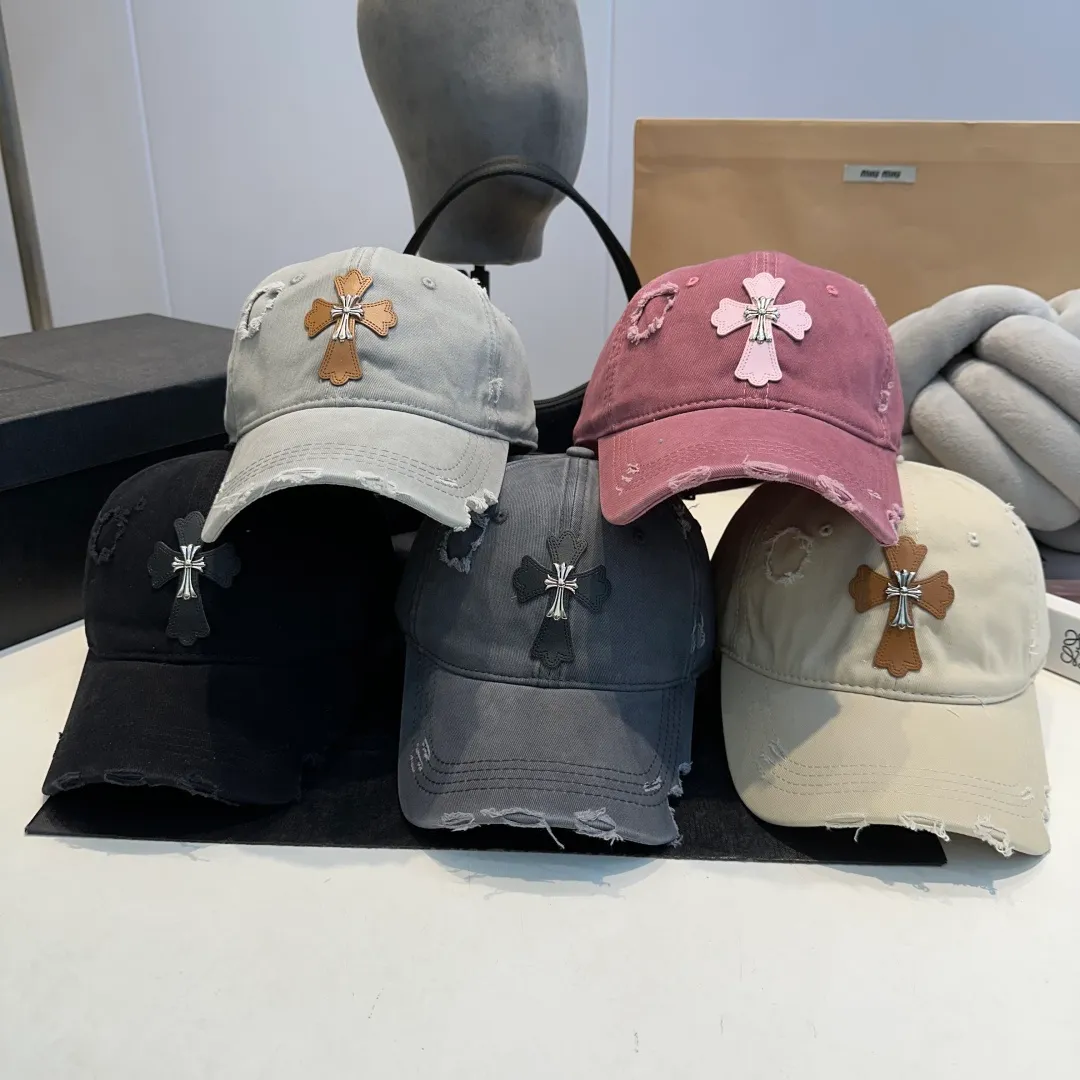 P60 Chrome Hearts 💓Early spring Korean style fashion retro distressed hole hat worn design versatile baseball cap peaked cap